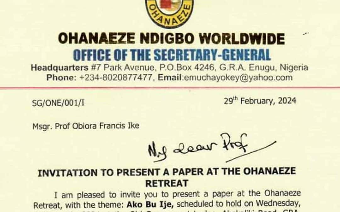 Ohanaeze Ndigbo Worldwide Retreat: Msgr. Obiora Ike Speaks on Insecurity with Value Reorientation