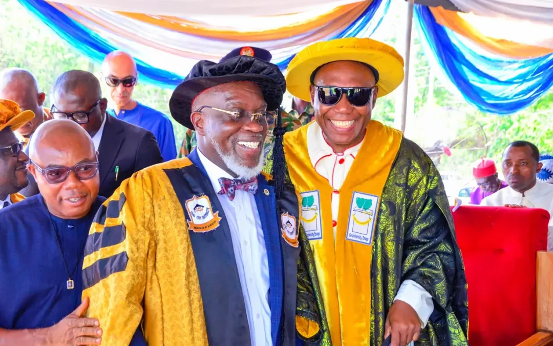 Msgr. Prof. Obiora Ike Attends Godfrey Okoye University 2024 Convocation with Enugu State SSG