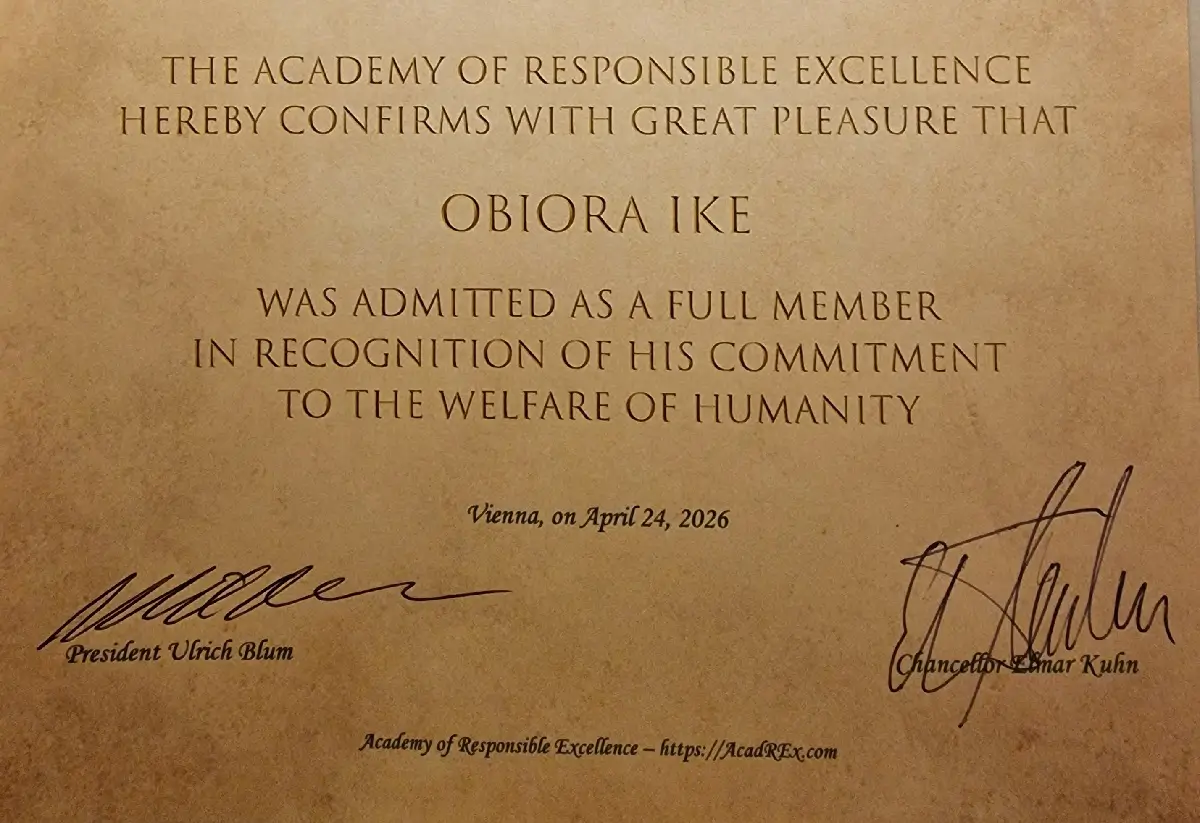 Obiora Ike Admitted Fully into the Academy of Responsible Excellence